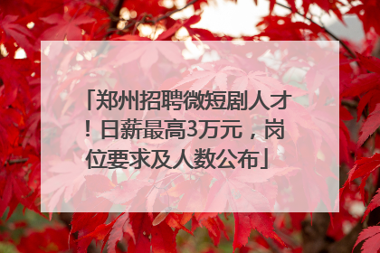 郑州招聘微短剧人才！日薪最高3万元，岗位要求及人数公布